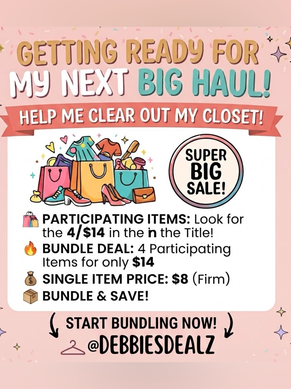 4/$14 BUNDLE DEALS HAPPENING NOW! PROCESS PARTICIPATING LISTINGS ONLY!